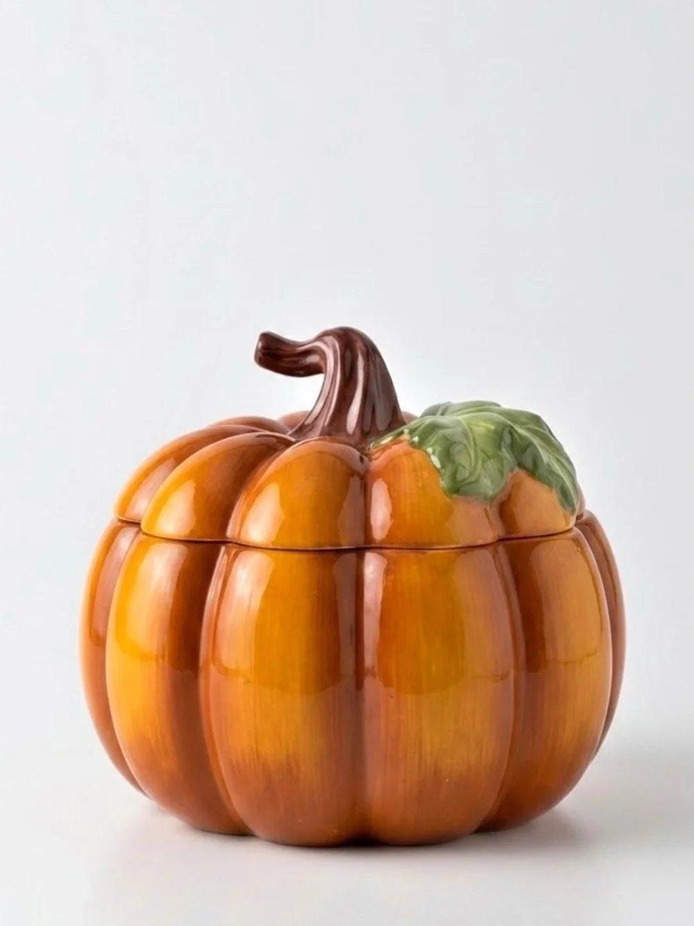 Pier 1 Hand Painted Dolomite Ceramic Pumpkin Soup Tureen Covered Casserole Dish